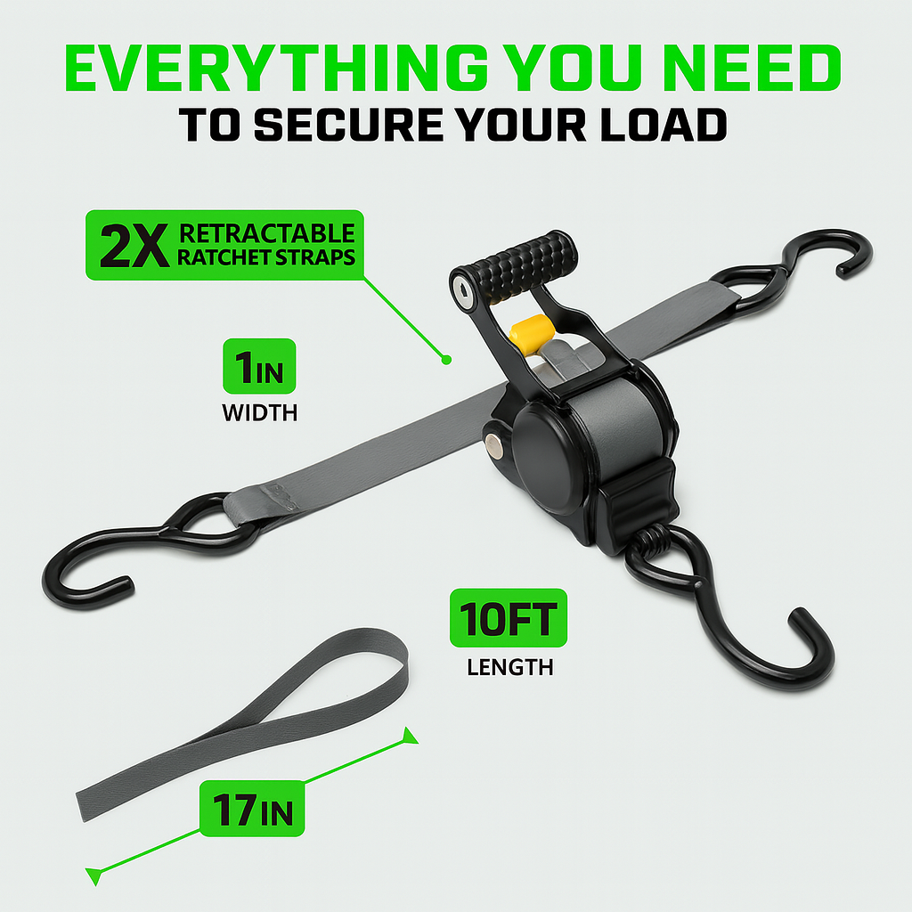 Tightr™ Medium-Duty Retractable Ratchet Straps